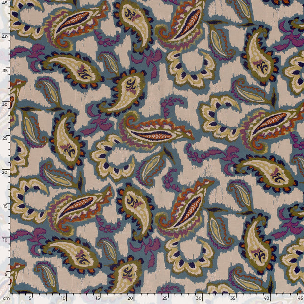 Viscose Vortex Jersey stof Paisley Staalblauw