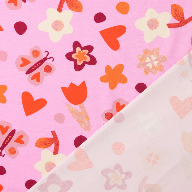 Jersey fabric Flowers Pink