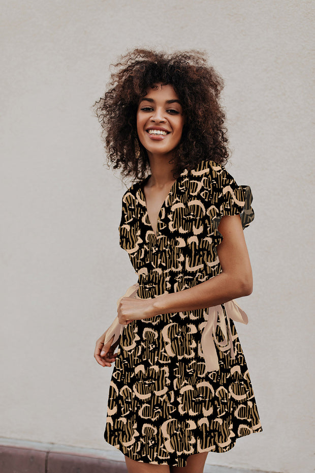 Viscose Poplin stof Abstract Zwart