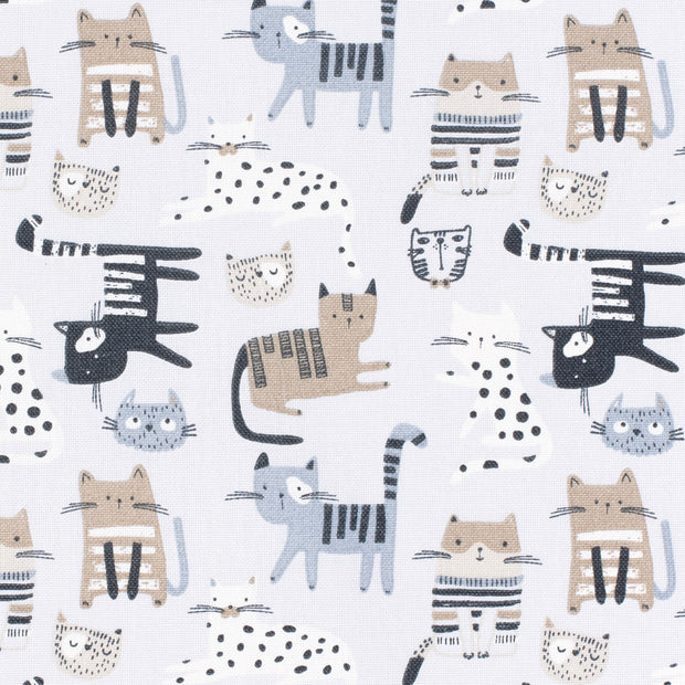 Panama fabric Cats Light Grey