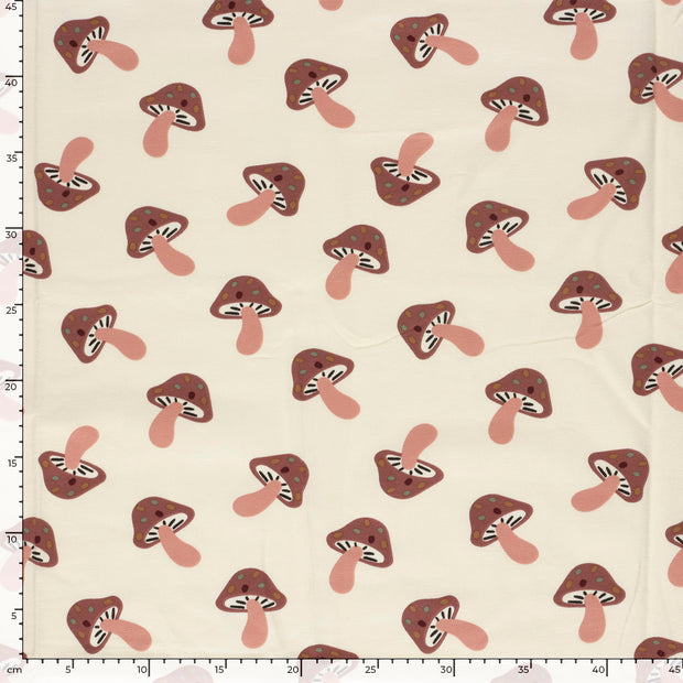 French Terry fabric Mushrooms Off White