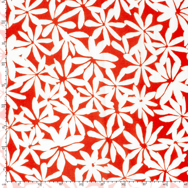 Cotton Satin fabric Flowers Red