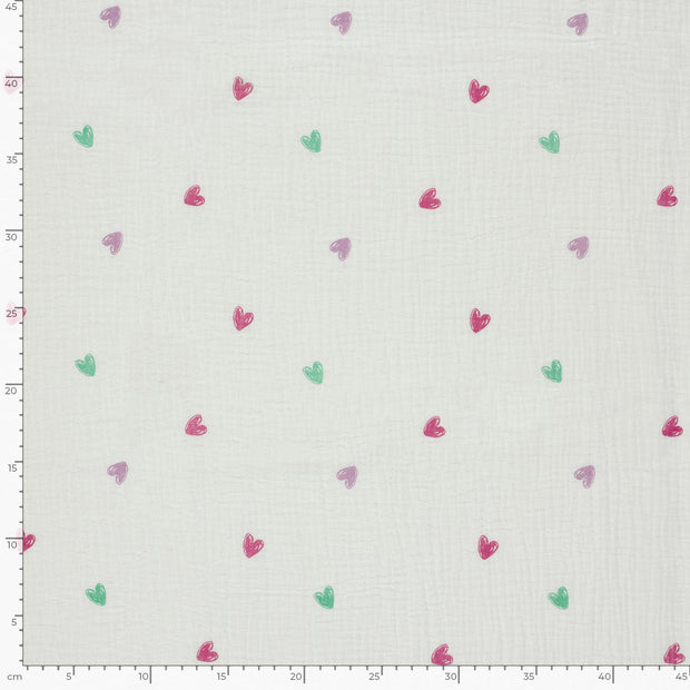 Double gaze tissu cœurs Blanc cassé