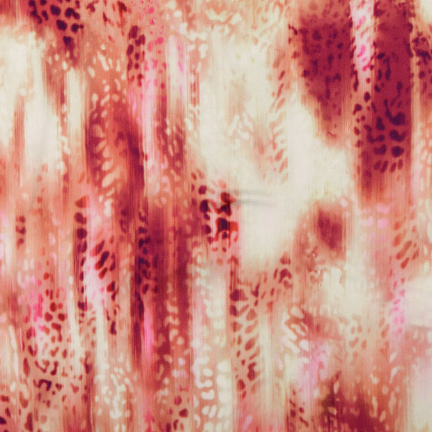 Viscose Satin tissu animaux Bordeaux