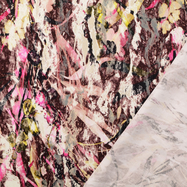 Viscose Satin fabric Bordeaux digital printed 