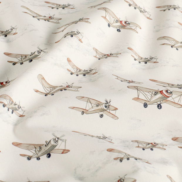 Cotton Poplin fabric Aeroplanes Off White