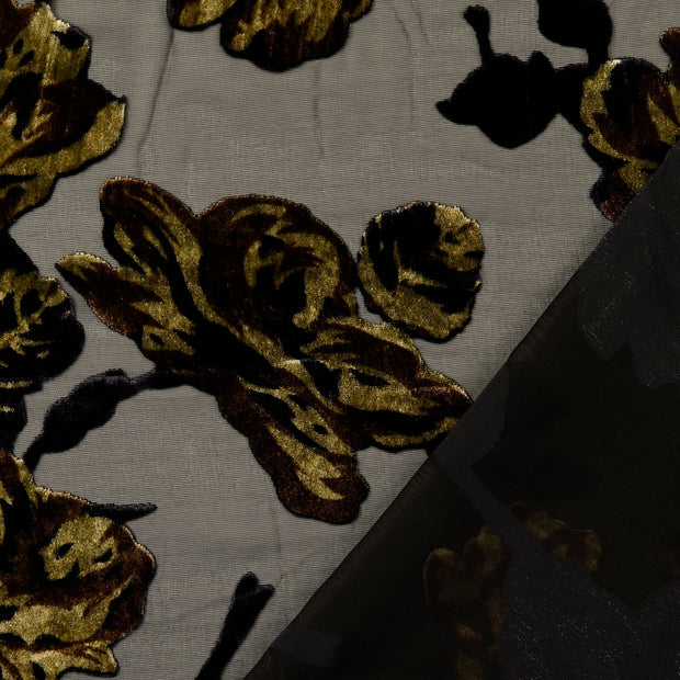 Velours fabric Olive Green burnout 
