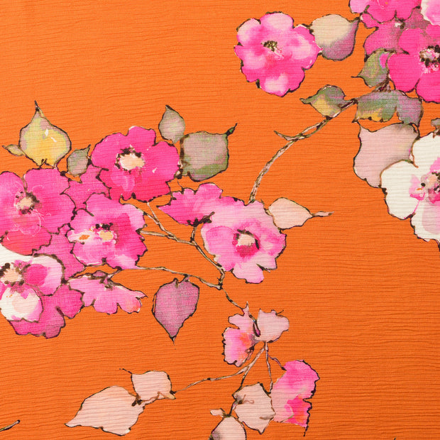 Plissé fabric Flowers Orange