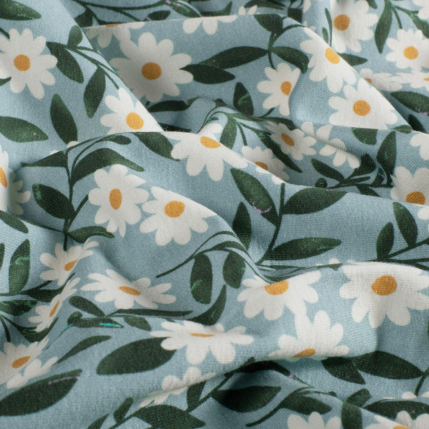 French Terry fabric Flowers Ice Blue