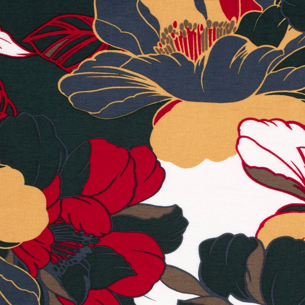 Viscose Nylon Crepe tela Flores Verde oscuro