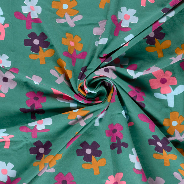 French Terry fabric Petrol brushed and digital printed 