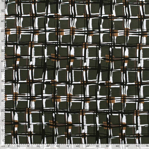 Viscose Nylon Crepe fabric Checks Khaki Green