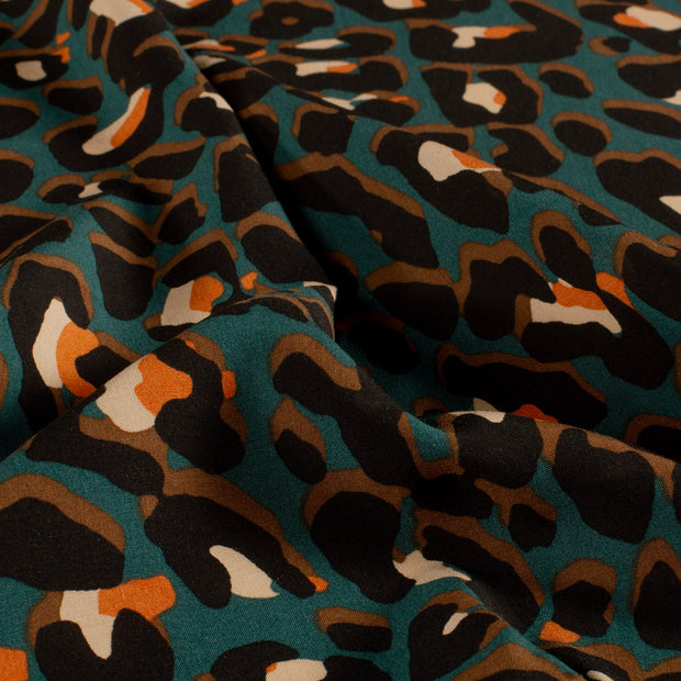 Viscose Poplin fabric Flowers Petrol