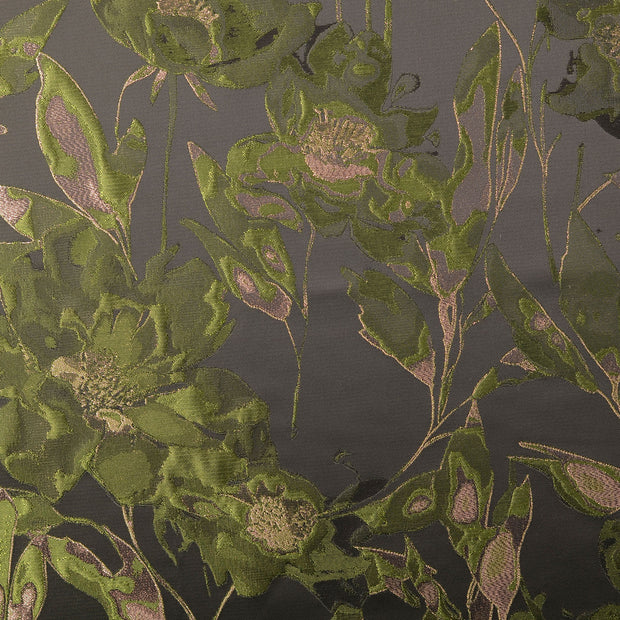 Jacquard tela Flores Verde oliva