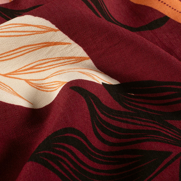 Viscose Nylon Ottoman tissu fleurs Bordeaux