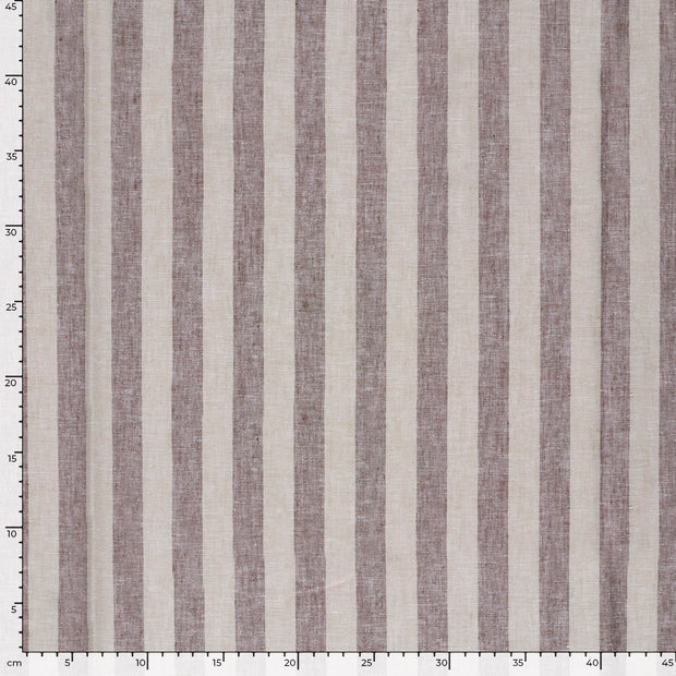 Lin tissu rayures Marron Foncé