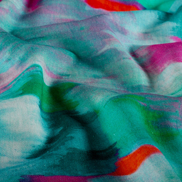 Woven Viscose Linen fabric Abstract Dark Mint