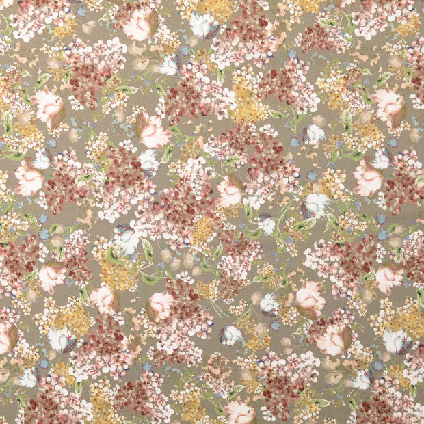 Cotton Poplin fabric Flowers Olive Green