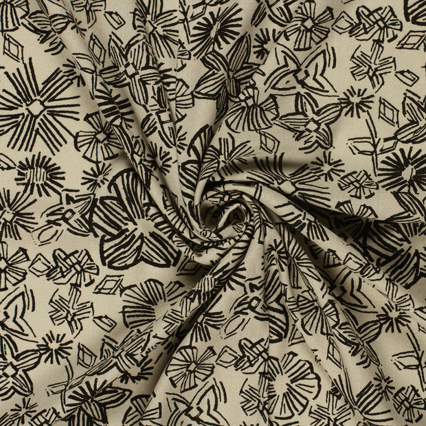 Viscose Lin Chaine et Trame tissu Beige imprimé 