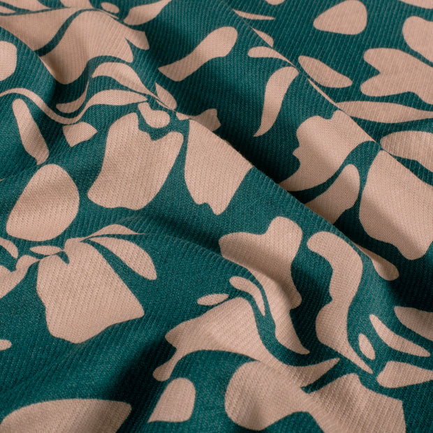 Twill fabric Flowers Dark Green