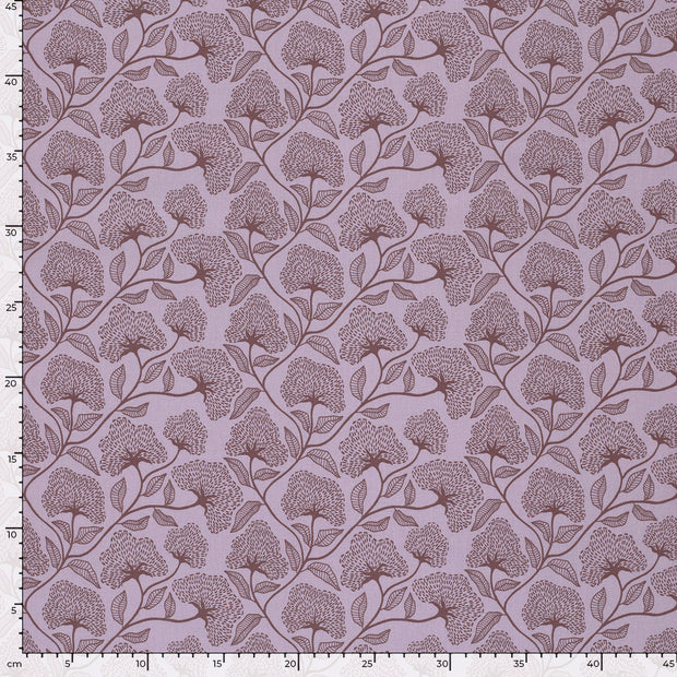 Cotton Poplin fabric Flowers Lila