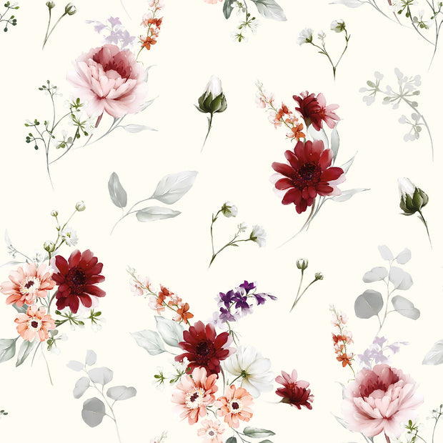 Rib Jersey fabric Flowers Off White