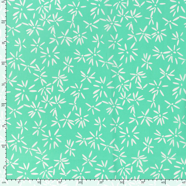 Satin de coton tissu fleurs Bleu Canard
