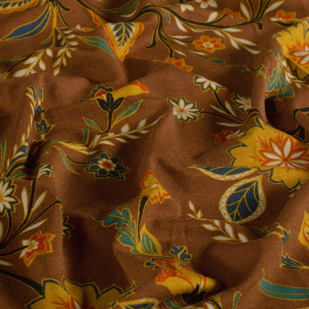 Viscose Vortex Jerséis tela Flores Marrón