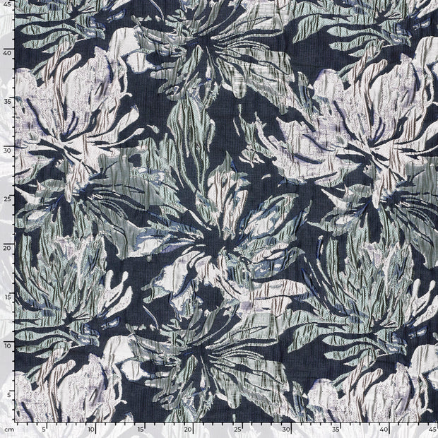 Jacquard stof Bloemen Zwart