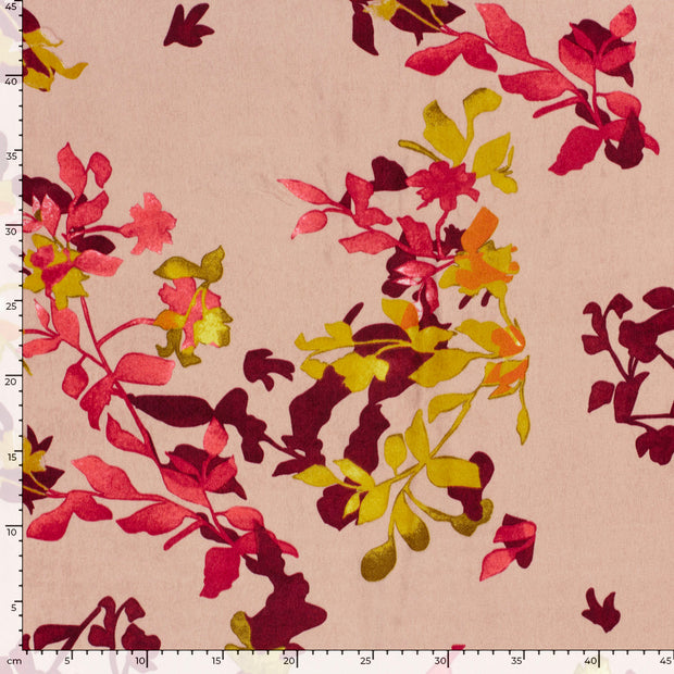 Satin Velvet tela Hojas Rosa antiguo