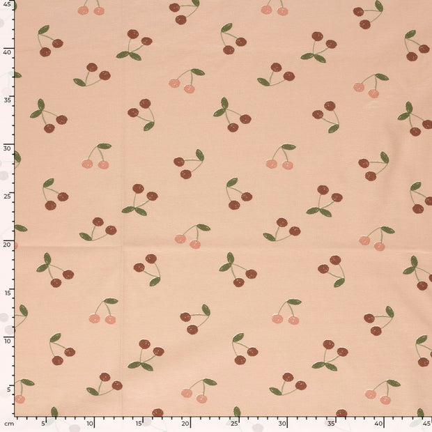 Jersey fabric Cherries Pink