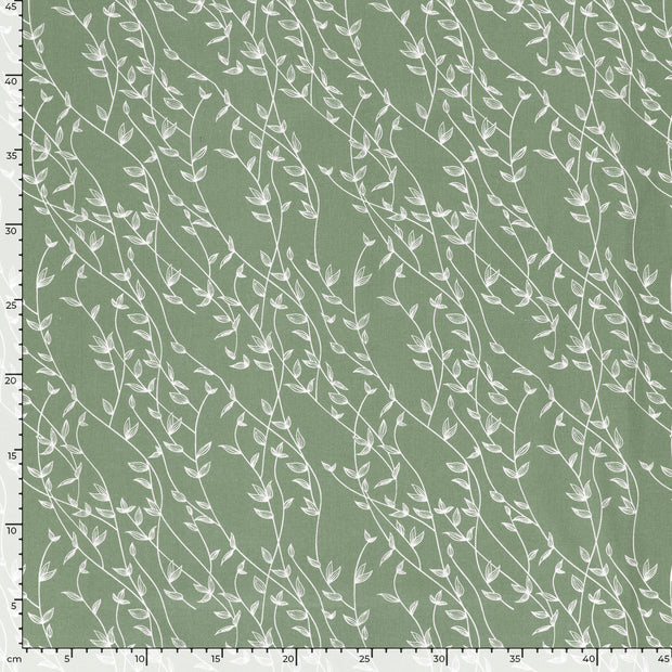 Cotton Poplin fabric Twigs Khaki Green