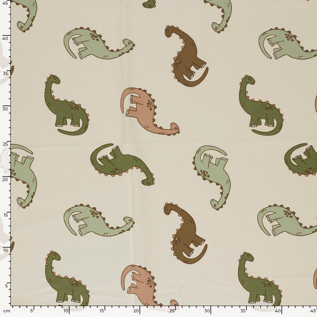 French Terry fabric Dinosaurs Beige