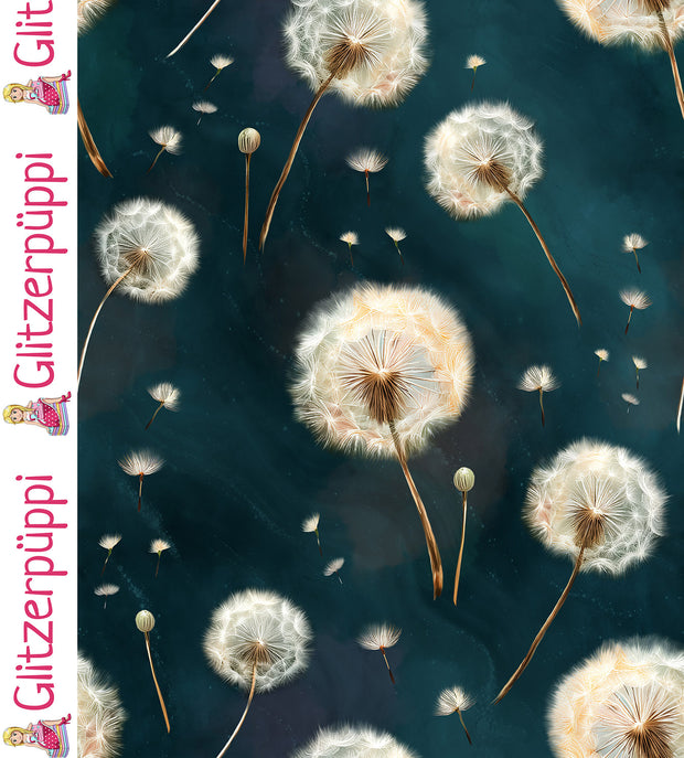 French Terry fabric Dandelions Petrol