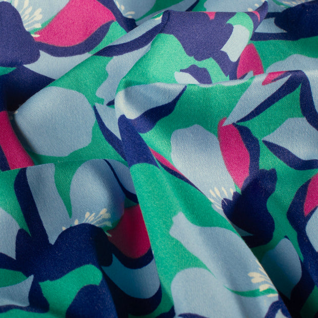 Satin de coton tissu fleurs Menthe foncée
