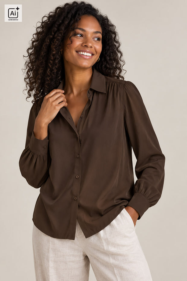 Viscose Poplin fabric Unicolour Brown