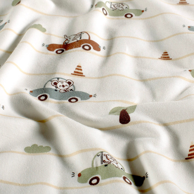 Jersey fabric Cars Off White