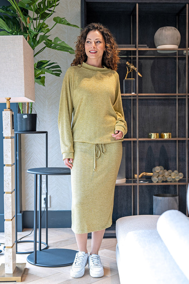 Heavy Knit tela Melange Verde oliva