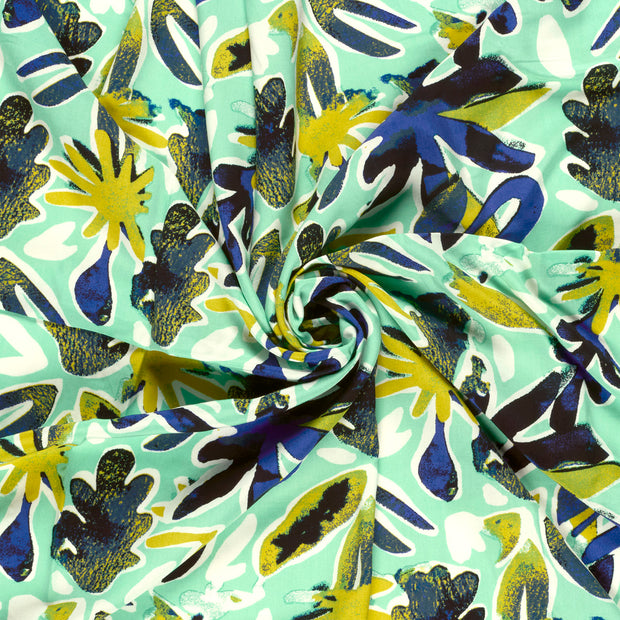 Popeline de Viscose tissu Menthe imprimé numérique 