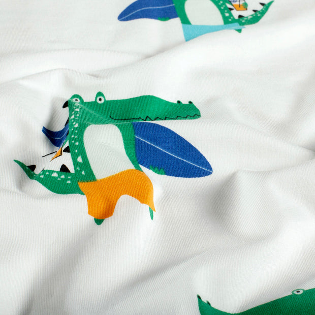 Jersey fabric Crocodiles Off White