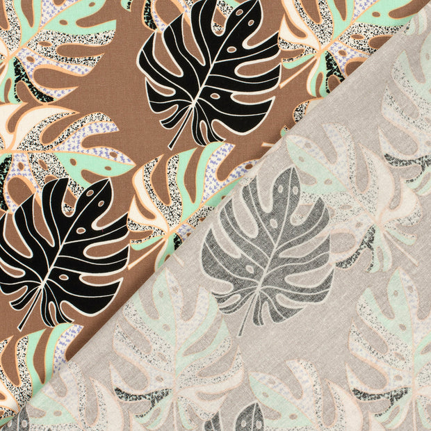 Woven Viscose Linen fabric Leaves printed 