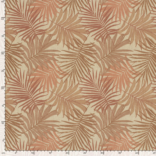 Linen Look fabric Leaves Brique