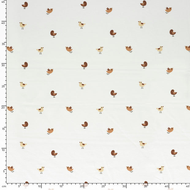 Jersey fabric Birds Off White