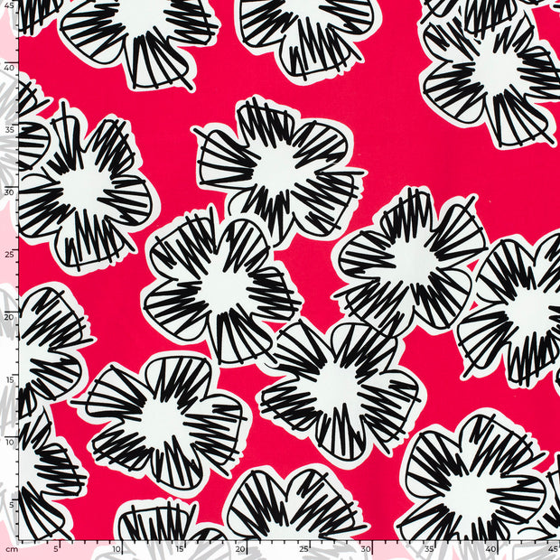 Cotton Satin fabric Flowers Dark Red