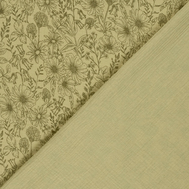 Double gaze tissu fleurs imprimé 