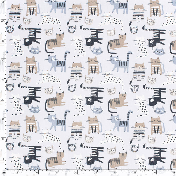 Panama fabric Cats Light Grey