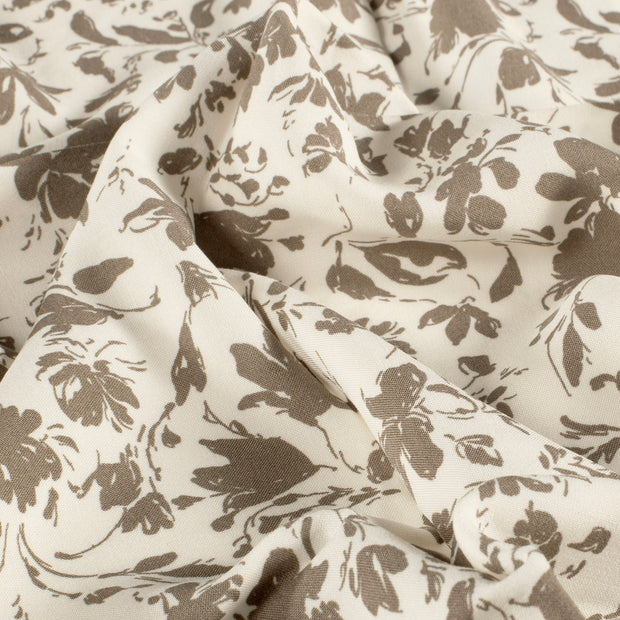Bamboo Poplin fabric Flowers Brown