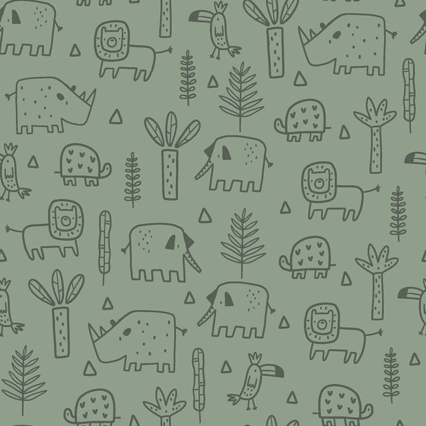 Stretch terry fabric Animals Olive Green