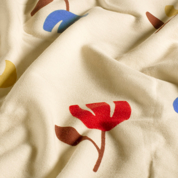 French Terry stof Bloemen Beige