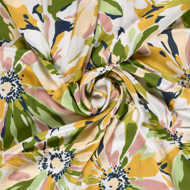Viscose Satin fabric Light Yellow digital printed 